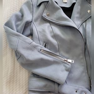 Light blue/gray faux suede moto jacket